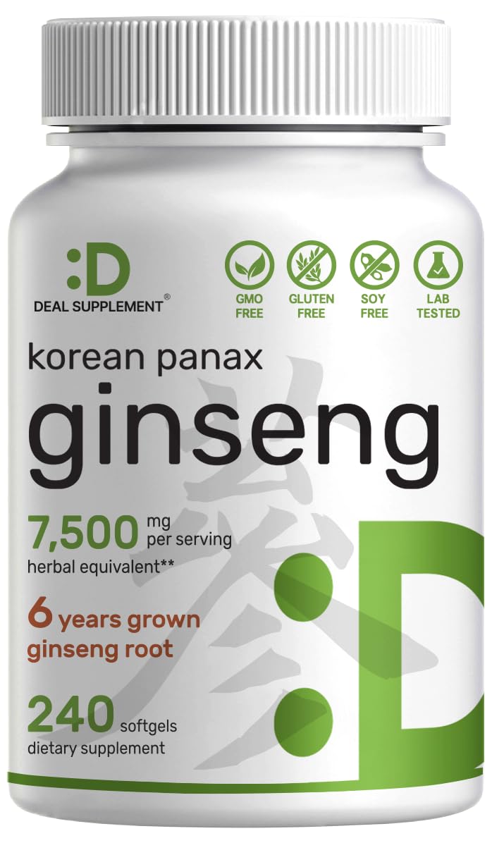 DEAL SUPPLEMENT Korean Red Panax Ginseng Root Extract 7500mg Serving 240 Softgels 150mg Active Ginsenosides