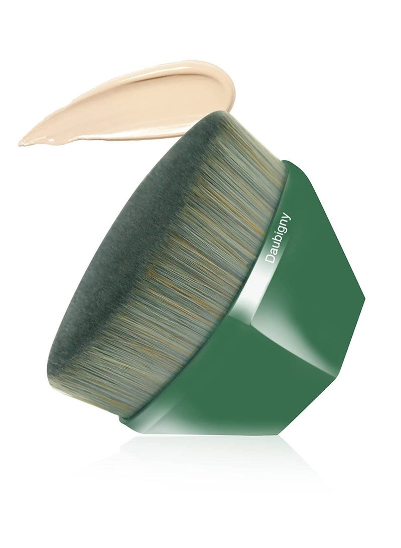Foundation Makeup Brush Flat Top Kabuki Brush Hexagon Face Blush Liquid Powder Foundation Brush for Blending Liquid, Cream or Flawless Powder Cosmetics with Bonus Protective Case (Green) - Image 1