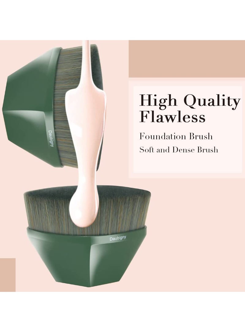 Foundation Makeup Brush Flat Top Kabuki Brush Hexagon Face Blush Liquid Powder Foundation Brush for Blending Liquid, Cream or Flawless Powder Cosmetics with Bonus Protective Case (Green) - Image 3