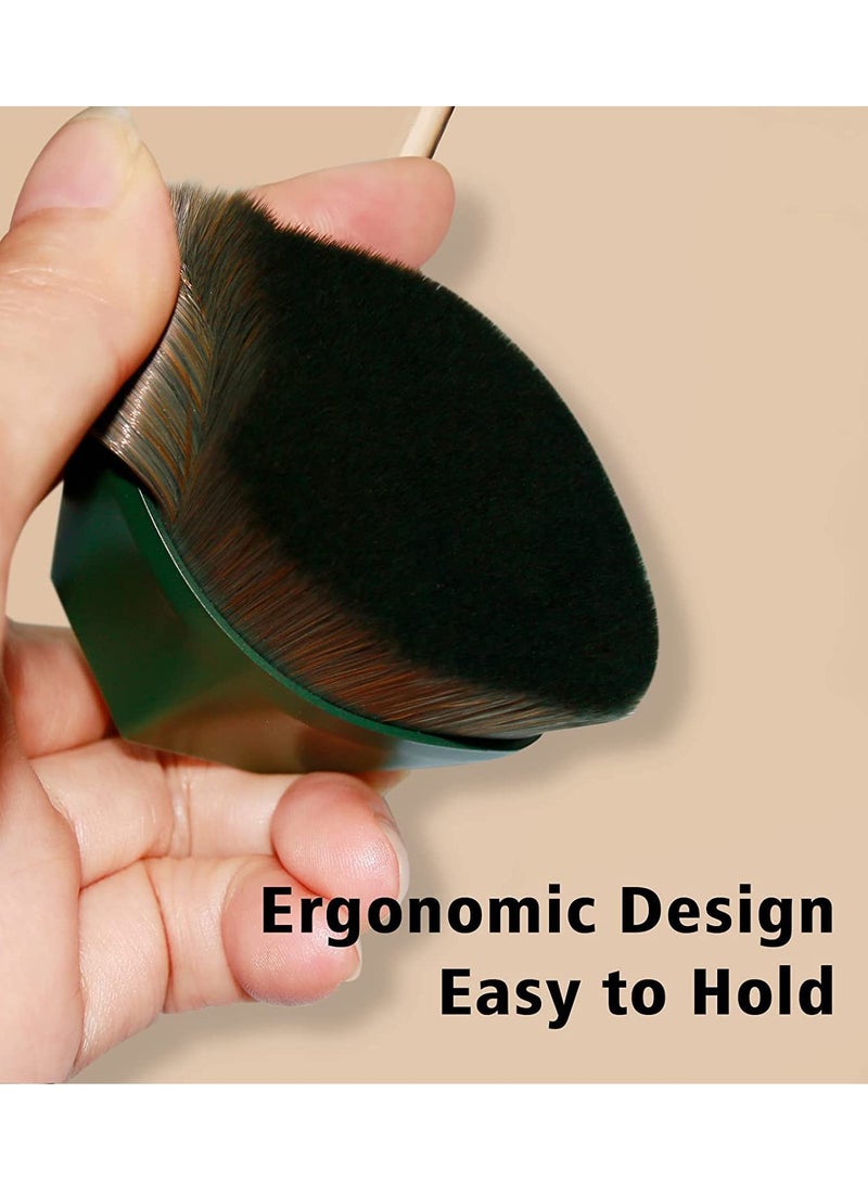 Foundation Makeup Brush Flat Top Kabuki Brush Hexagon Face Blush Liquid Powder Foundation Brush for Blending Liquid, Cream or Flawless Powder Cosmetics with Bonus Protective Case (Green) - Image 2