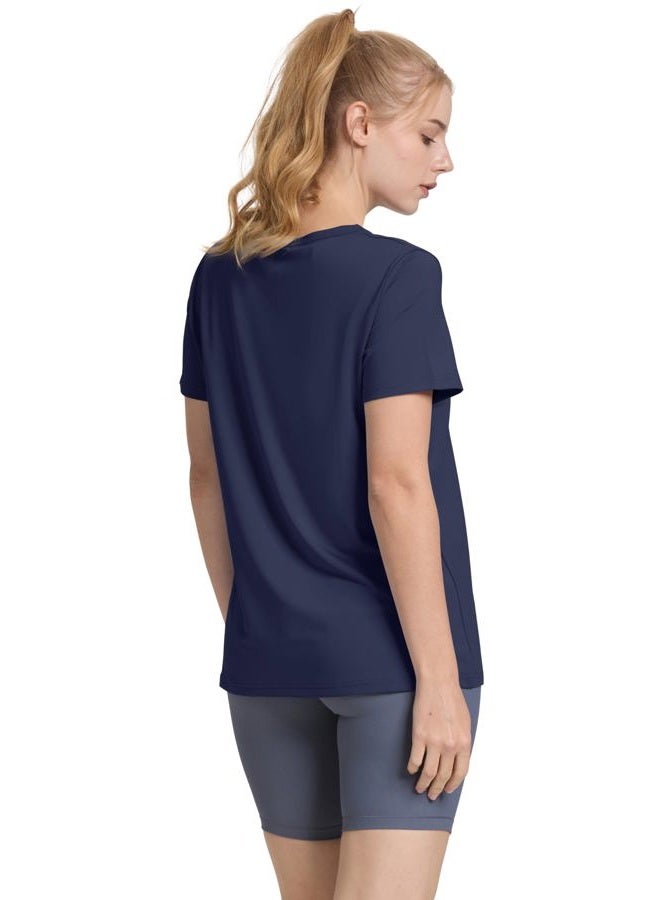 OFEEFAN Workout Tops for Women UPF 50+ Breathable Quick Dry Loose Fit T Shirt Outdoor Yoga Running Hiking Gym Tee Top, Navy, L - Image 5