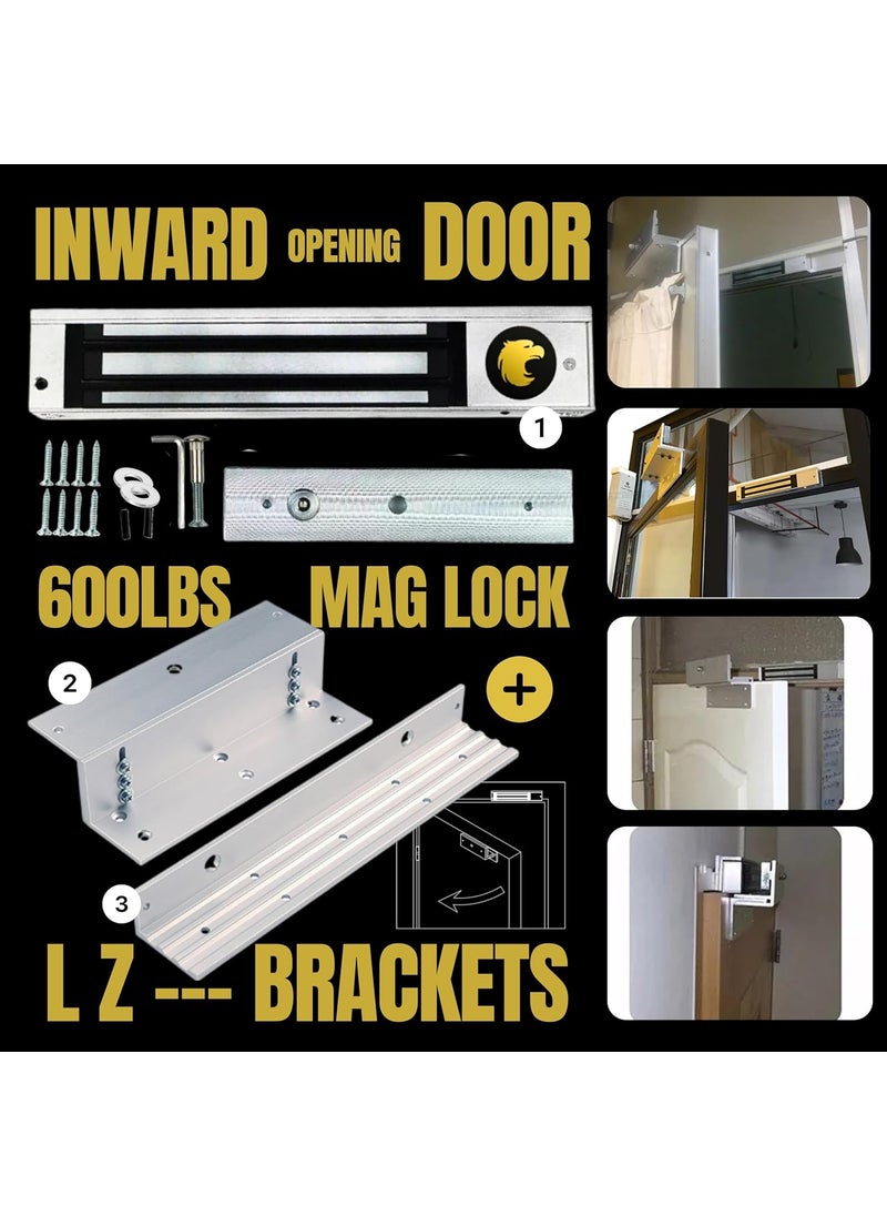 OldArc - OldArc EM Lock Z L Bracket Electromagnetic Lock 600lbs EM Lock for Door Z L Bracket for in Swing Door Access Control 12V DC EM Lock Wooden Door Metal Gate Inward Opening Door Installation Kit - Image 1