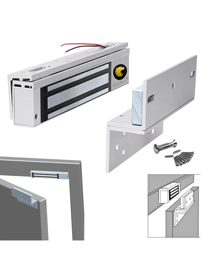 OldArc - OldArc EM Lock Z L Bracket Electromagnetic Lock 600lbs EM Lock for Door Z L Bracket for in Swing Door Access Control 12V DC EM Lock Wooden Door Metal Gate Inward Opening Door Installation Kit - Image 1