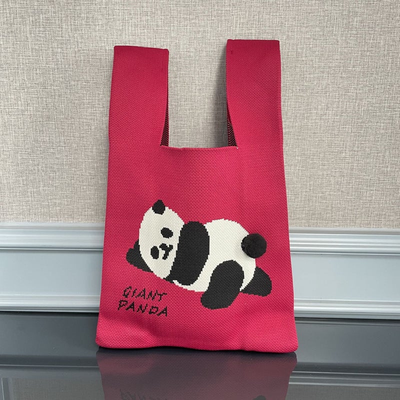 Original Design Fur Ball Tail Giant Panda Flower Knitted Bag Women'S Large Capacity Travel Trips Handbag Women'S Trendy - Image 1