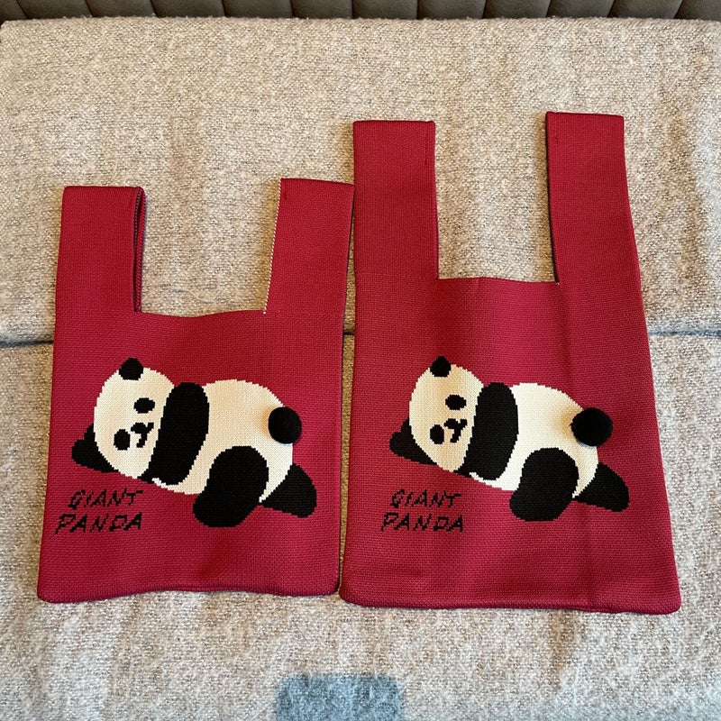 Original Design Fur Ball Tail Giant Panda Flower Knitted Bag Women'S Large Capacity Travel Trips Handbag Women'S Trendy - Image 5