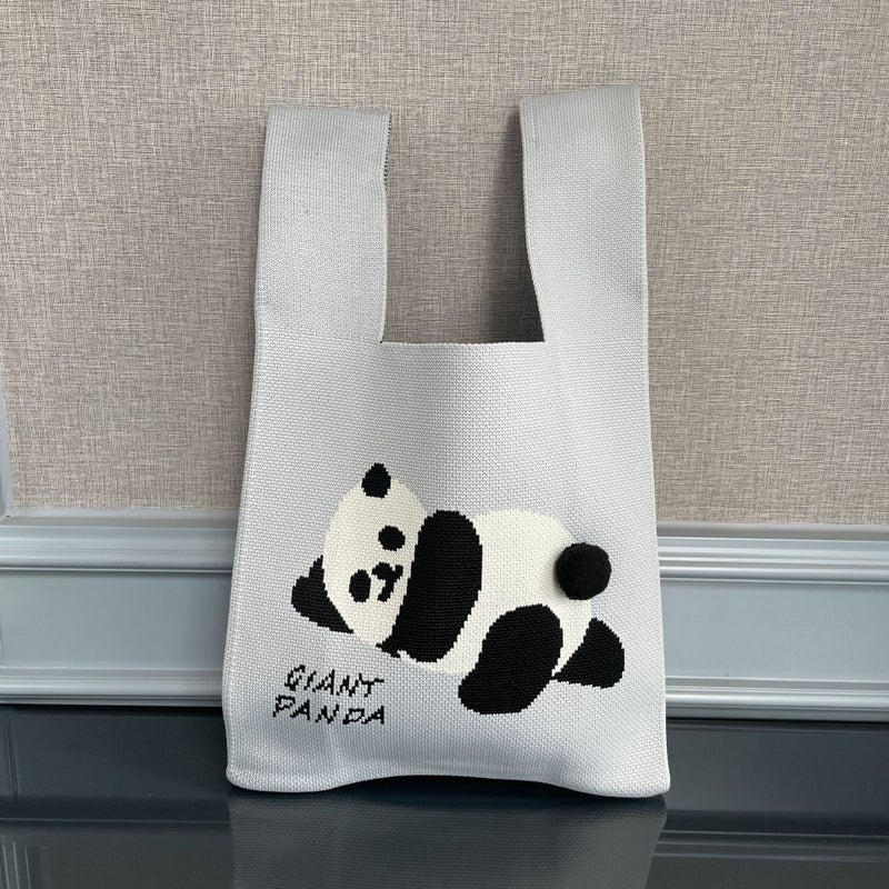 Original Design Fur Ball Tail Giant Panda Flower Knitted Bag Women'S Large Capacity Travel Trips Handbag Women'S Trendy - Image 4