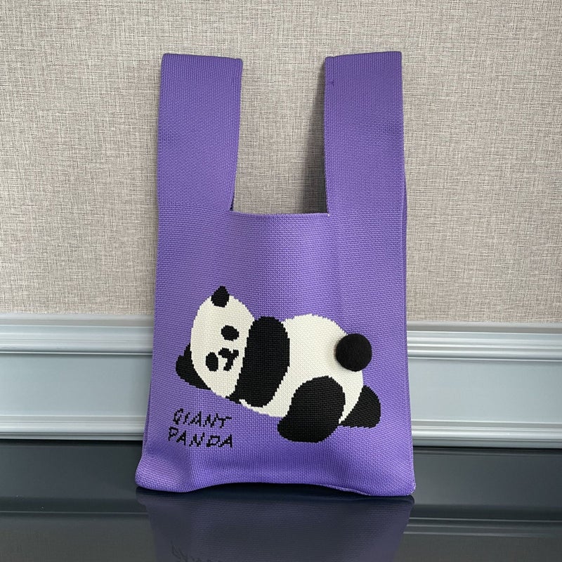 Original Design Fur Ball Tail Giant Panda Flower Knitted Bag Women'S Large Capacity Travel Trips Handbag Women'S Trendy - Image 3