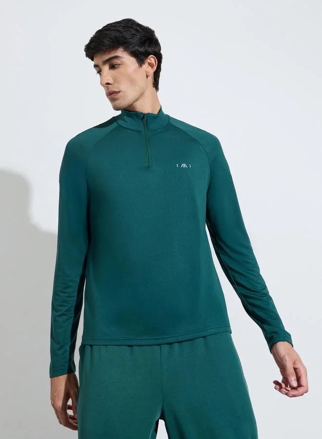 Styli Active Dark Green Solid Half Zip Long Sleeves Top and Track Pants Active Set