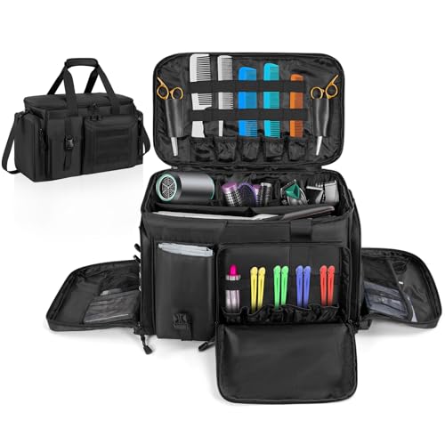 LASUK Barber Hairdresser Bag Supplies Bag with Adjustable Dividers Barber Tools Storage Hair Clipper Case Organizer for Scissors Clippers Trimmers Haircut Kits Barber Travel Case - Image 3