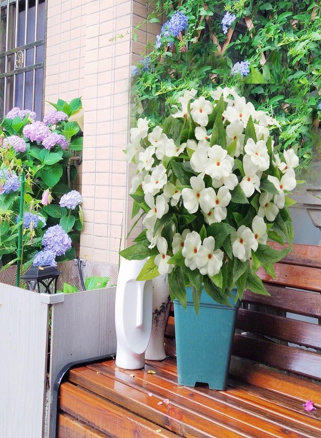JOJAZE 3PCS Artificial Flowers Outdoor Impatiens Bouquet for UV Resistant Silk Flowers Faux ​Impatiens Bushes White ​for Patio Lawn Garden Outdoors Pot Hanging Basket Porch Decoration - Image 3