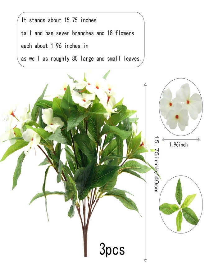 JOJAZE 3PCS Artificial Flowers Outdoor Impatiens Bouquet for UV Resistant Silk Flowers Faux ​Impatiens Bushes White ​for Patio Lawn Garden Outdoors Pot Hanging Basket Porch Decoration - Image 2