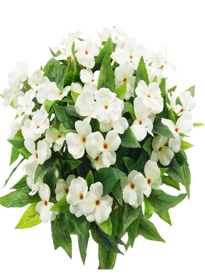 JOJAZE 3PCS Artificial Flowers Outdoor Impatiens Bouquet for UV Resistant Silk Flowers Faux ​Impatiens Bushes White ​for Patio Lawn Garden Outdoors Pot Hanging Basket Porch Decoration - Image 1