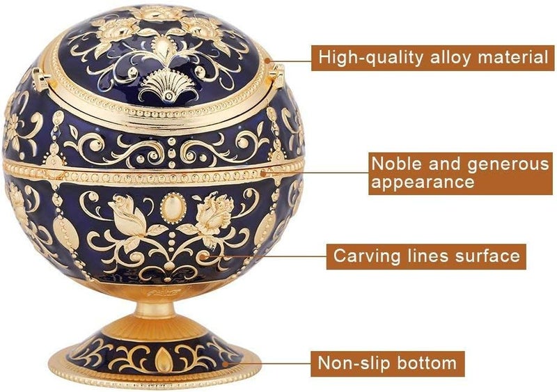 klarako Cigarette Ashtray Ball, Portable Metal Somking Ash Tray with Lid for Home Hotel Wedding Gift Collectibles (Dark Blue) - Image 4