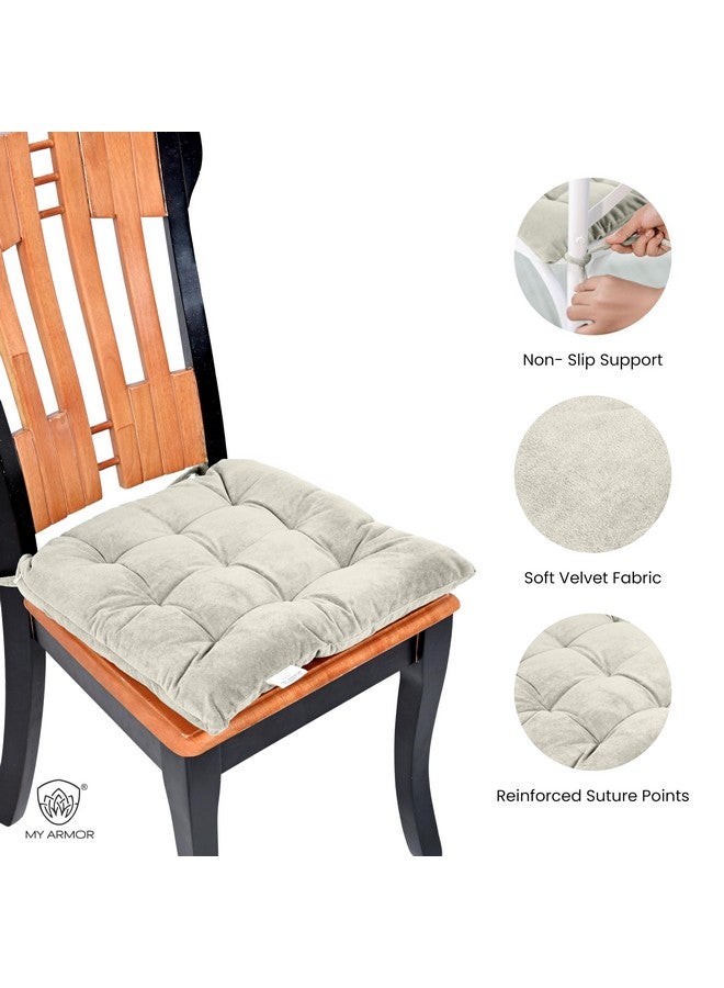 ماي ارمور وسائد كرسي مربعة من ماي أرمور للجلوس المريح - وسائد مقعد مقاس 40×40 سم مع أربطة للجلوس، وطاولات الصلاة، وطاولات الطعام، وطاولات المكتب - كريمي، عبوة من قطعتين - Image 3