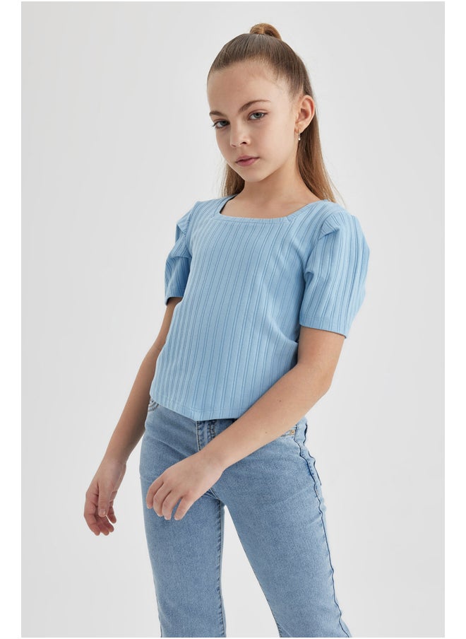 DeFacto - Girl Cropped Fit Knitted Short Sleeve Body - Image 1