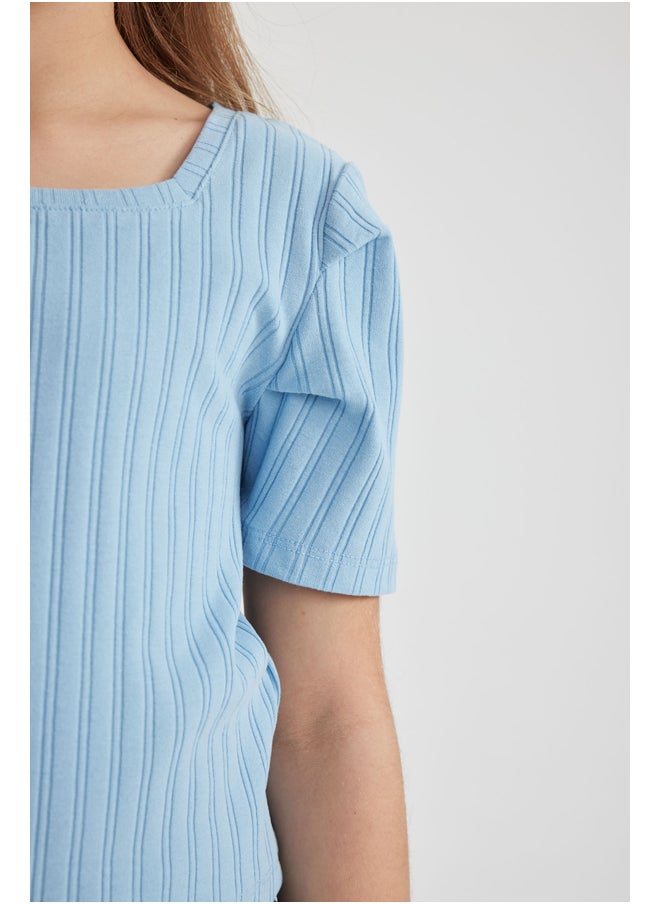 DeFacto - Girl Cropped Fit Knitted Short Sleeve Body - Image 1