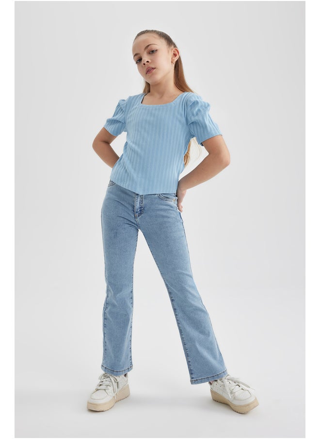 DeFacto - Girl Cropped Fit Knitted Short Sleeve Body - Image 1