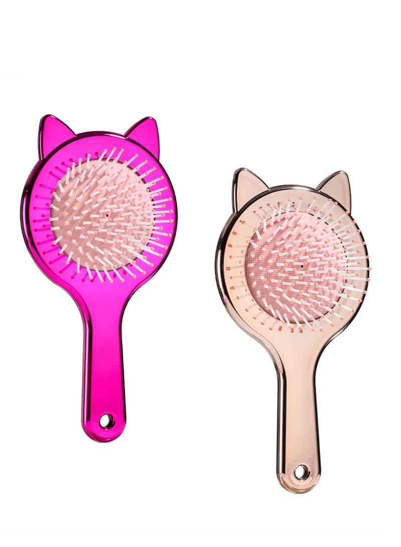 Excefore Detangling Hair Brush, 2Pcs Air cushion Comb, Oneleaf Cute cat ear shape for Curly, Thick, Natural, Straight, Fine, Wet or Dry Hair for Women, Kids and Toddlers - Image 1