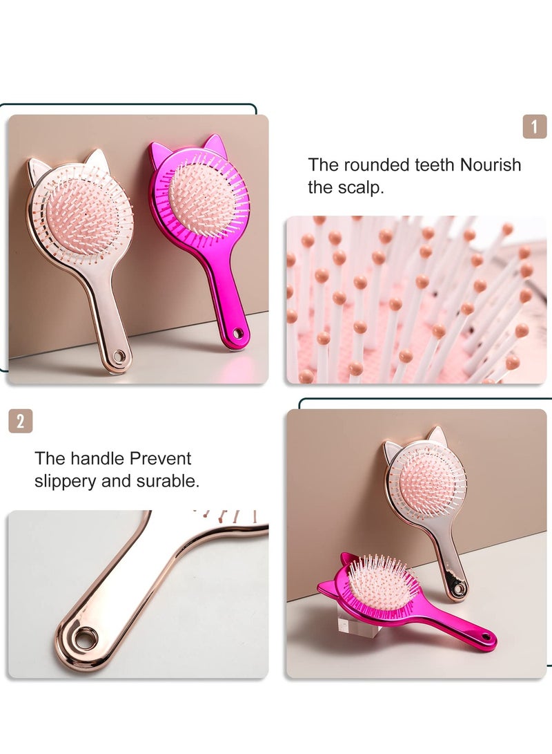 Excefore Detangling Hair Brush, 2Pcs Air cushion Comb, Oneleaf Cute cat ear shape for Curly, Thick, Natural, Straight, Fine, Wet or Dry Hair for Women, Kids and Toddlers - Image 2