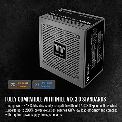 Thermaltake مزود طاقة ثيرمالتيك توغ باور GF A3 850 واط، موصلات True 450 واط 12VHPWR على PSU و NVIDIA RTX 40 Series، ATX 3.0/PCI-E 5.0، 80+ ذهبية، جاهز لـ SLI/Crossfire، PS-TPD-0850FNFAGU-L، ضمان 10 سنوات - Image 3
