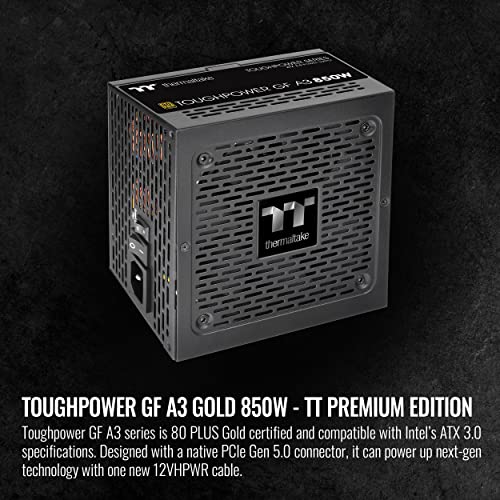 Thermaltake مزود طاقة ثيرمالتيك توغ باور GF A3 850 واط، موصلات True 450 واط 12VHPWR على PSU و NVIDIA RTX 40 Series، ATX 3.0/PCI-E 5.0، 80+ ذهبية، جاهز لـ SLI/Crossfire، PS-TPD-0850FNFAGU-L، ضمان 10 سنوات - Image 2