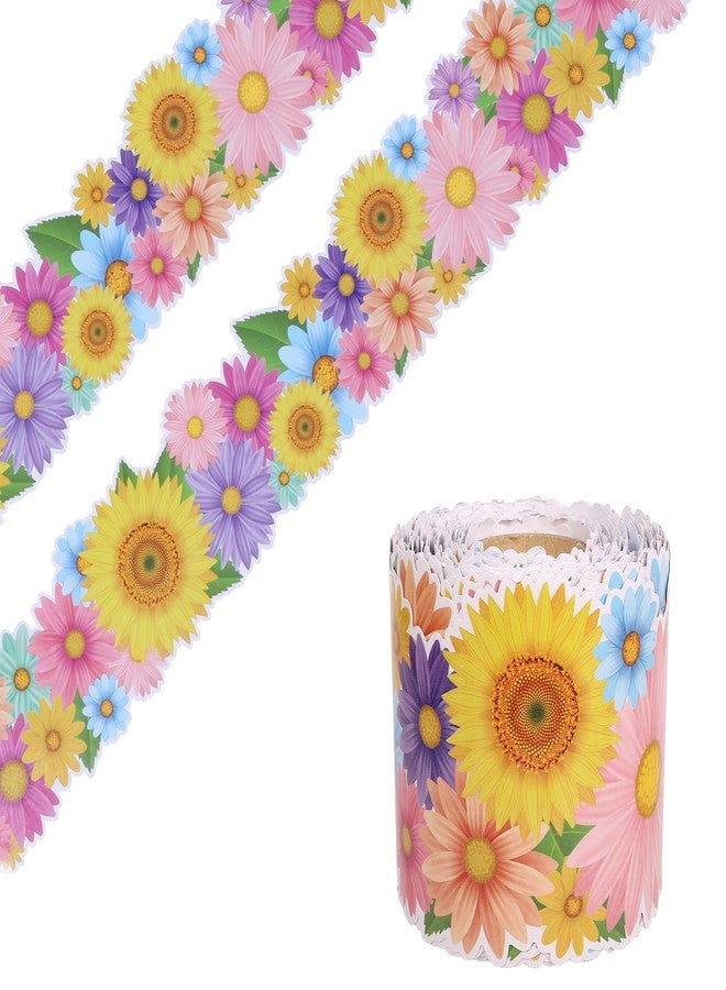 Maritown 65.6ft Flowers Bulletin Board Borders Sunflower Die-Cut Rolled Border Trim Spring Summer Bulletin Board Decorations for School Classroom Office Blackboard Walls Locker Decor (Sunflower, 65.6ft) - Image 1