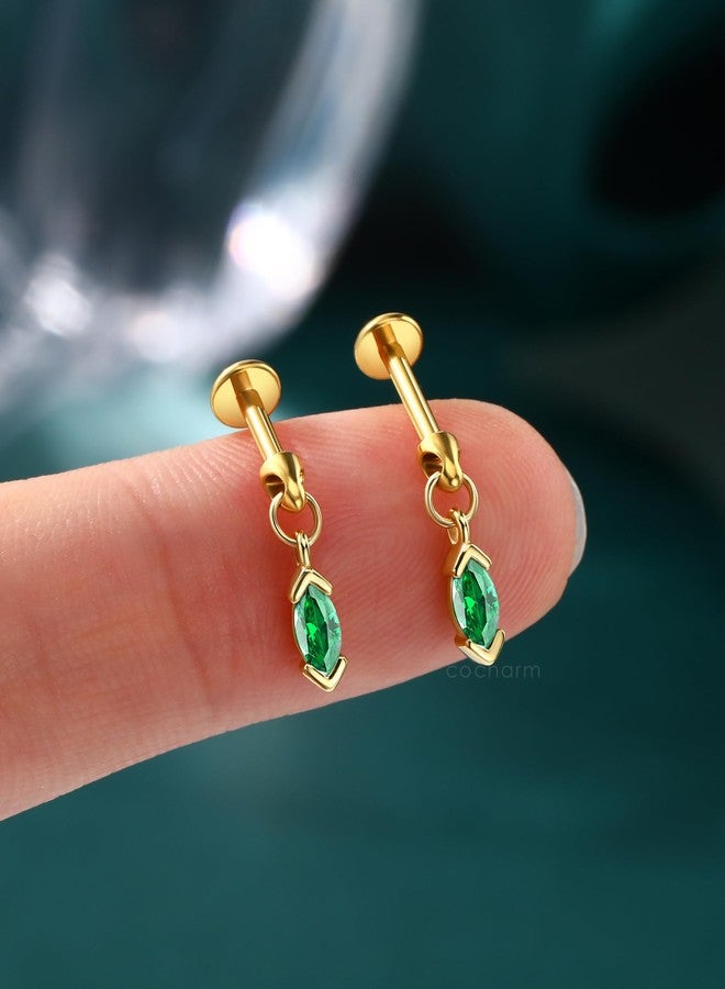 COCHARM 16G Vertical Helix Piercing Jewelry GOld, Dangle Marquise CZ Gem Helix Earring, 6mm Flat Back Gold Green Emerald Cartilage Tragus Jewelry, Drop Hangling Tragus Earring Stud for Women Men - Image 5