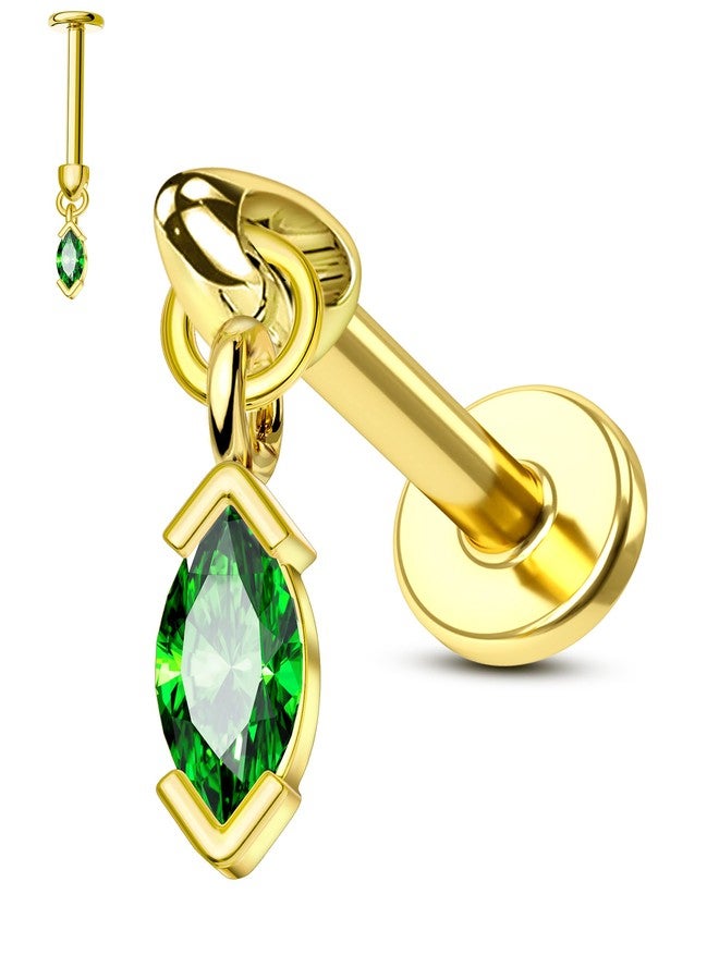COCHARM 16G Vertical Helix Piercing Jewelry GOld, Dangle Marquise CZ Gem Helix Earring, 6mm Flat Back Gold Green Emerald Cartilage Tragus Jewelry, Drop Hangling Tragus Earring Stud for Women Men - Image 1