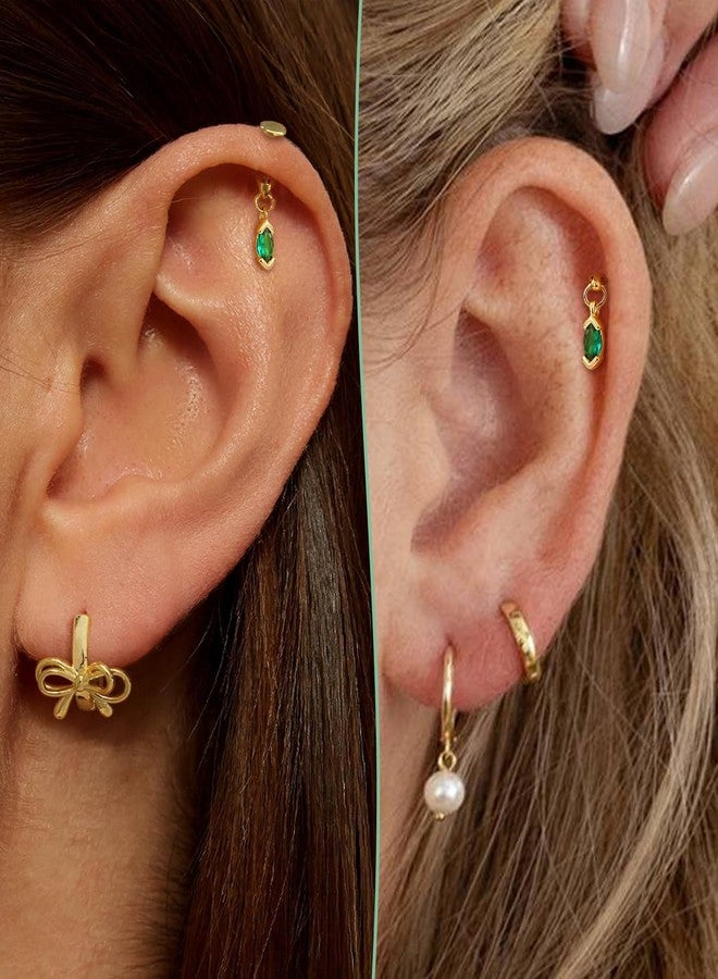 COCHARM 16G Vertical Helix Piercing Jewelry GOld, Dangle Marquise CZ Gem Helix Earring, 6mm Flat Back Gold Green Emerald Cartilage Tragus Jewelry, Drop Hangling Tragus Earring Stud for Women Men - Image 2