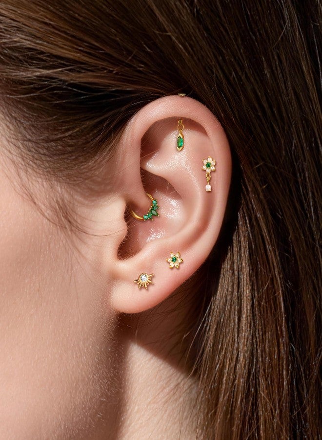 COCHARM 16G Vertical Helix Piercing Jewelry GOld, Dangle Marquise CZ Gem Helix Earring, 6mm Flat Back Gold Green Emerald Cartilage Tragus Jewelry, Drop Hangling Tragus Earring Stud for Women Men - Image 3