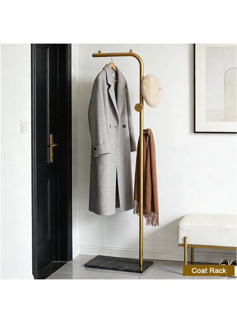 تابيت رف معطف الأرضية لمدخل المنزل والمكتب وغرفة النوم ، رف معطف معدني مع خطافات وقاعدة مستقرة ، وقف معطف على شكل L للملابس والقبعات والأكياس (الذهبية) - Image 3