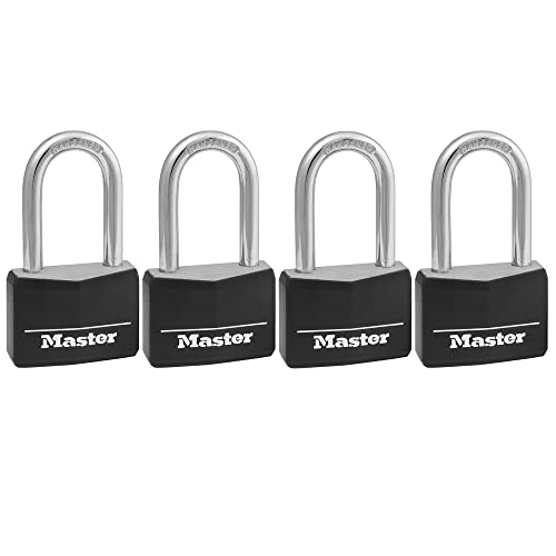 Master Lock Covered Aluminum Padlock with Key, 141QLF, 4 Pack Keyed Alike - Image 1