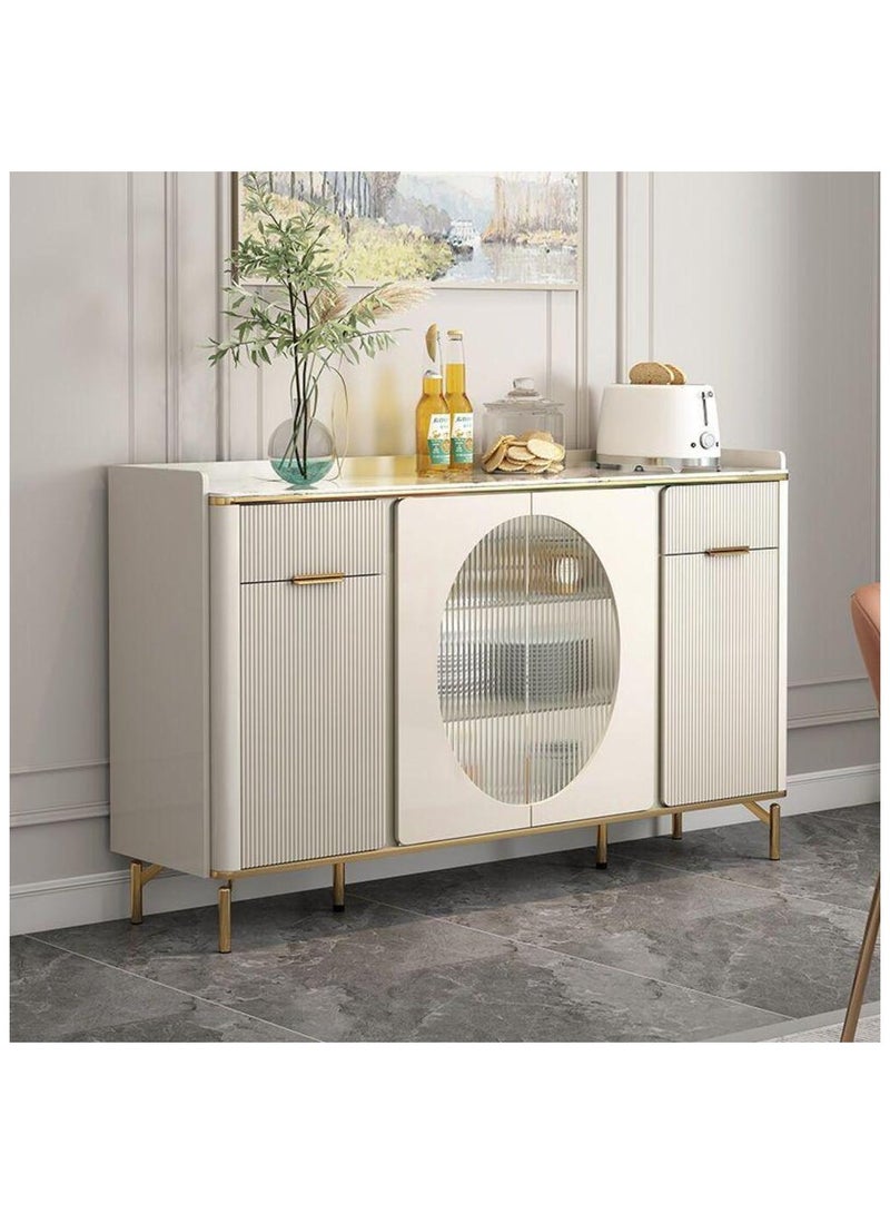 أيه دابليو دي خزانة جانبية حديثة باللون الكريمي مع أرجل ذهبية وأبواب زجاجية – وحدة تخزين فاخرة للمطبخ، غرفة الطعام، أو غرفة المعيشة - Image 1