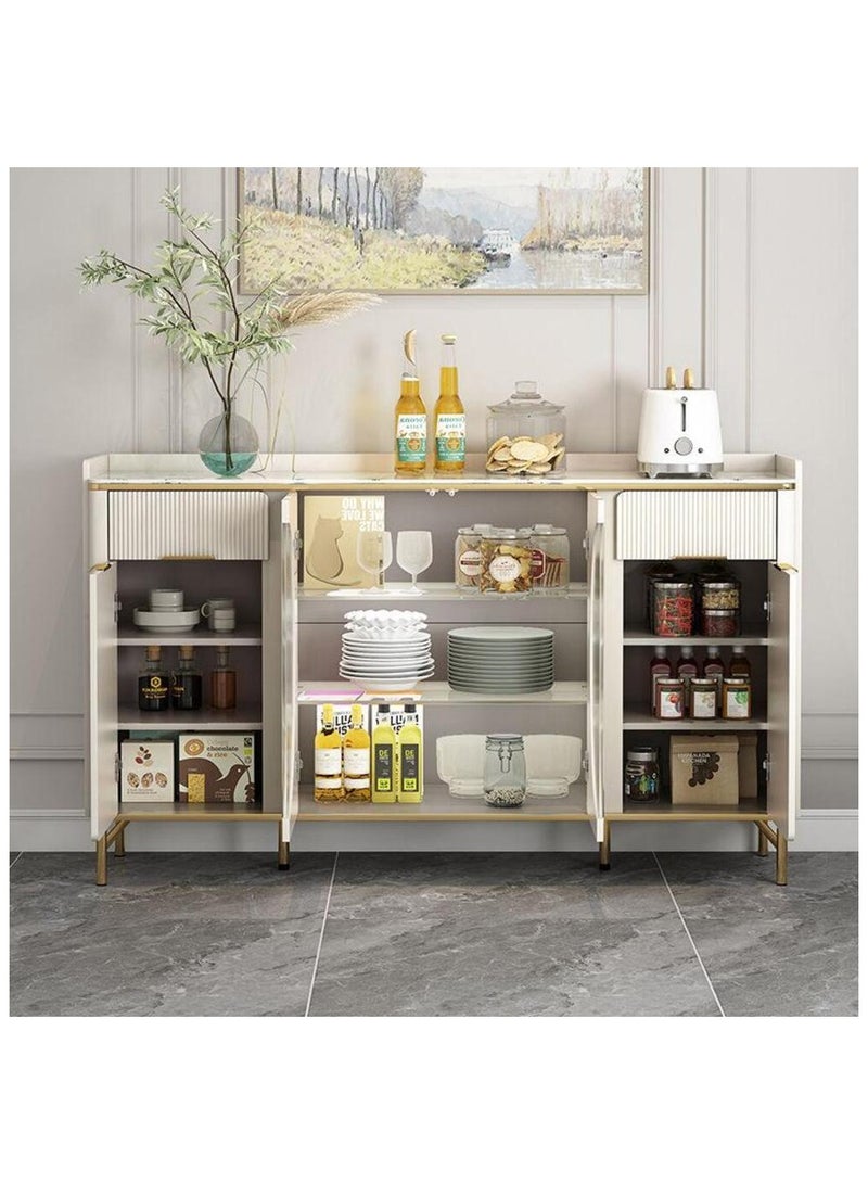أيه دابليو دي خزانة جانبية حديثة باللون الكريمي مع أرجل ذهبية وأبواب زجاجية – وحدة تخزين فاخرة للمطبخ، غرفة الطعام، أو غرفة المعيشة - Image 2