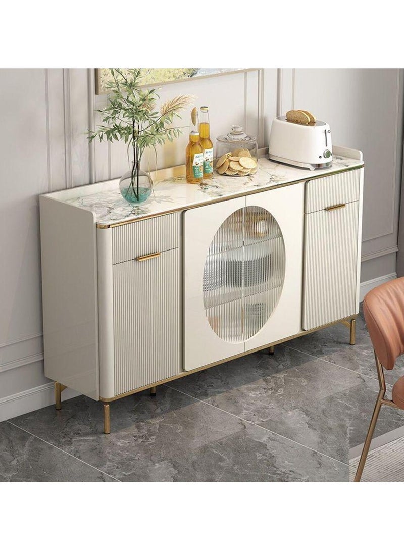 أيه دابليو دي خزانة جانبية حديثة باللون الكريمي مع أرجل ذهبية وأبواب زجاجية – وحدة تخزين فاخرة للمطبخ، غرفة الطعام، أو غرفة المعيشة - Image 3