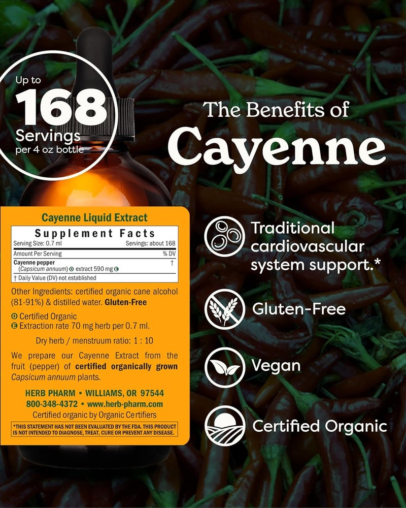 Herb Pharm Organic Cayenne Extract - 4 Fl Oz Liquid Supplement for Cardiovascular Health - Image 2