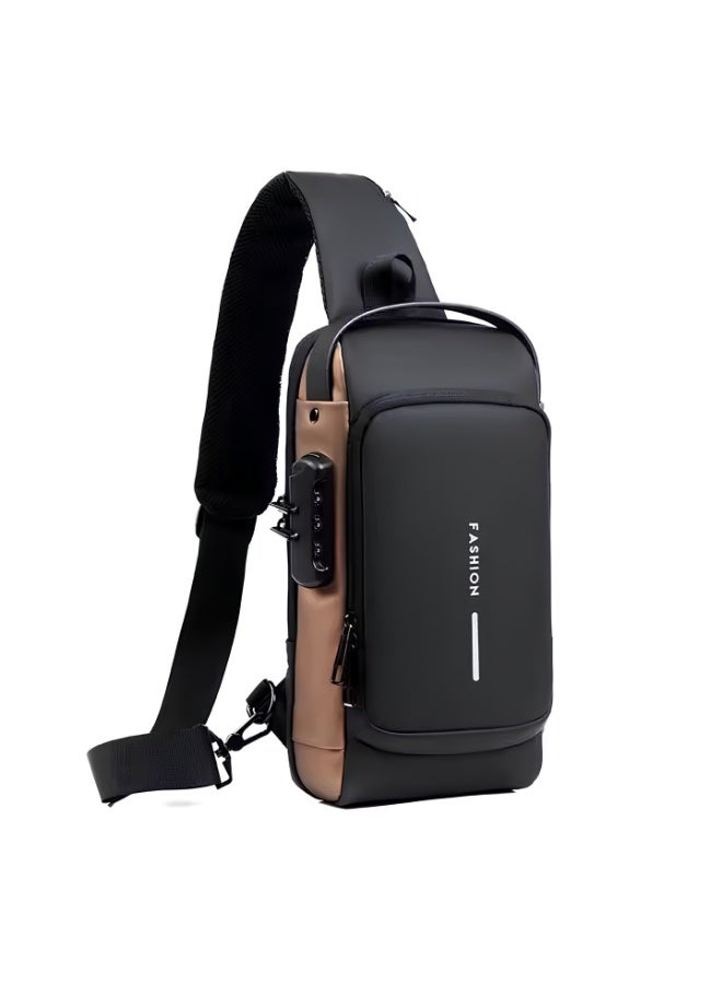 FASHION Shoulder Bag Anti-Theft Waterproof Crossbody Sling Bag with USB Charging Port by FASHION – Man & Woman Chest Backpack for Travel, Work & Outdoor – Black and Brown - Image 1