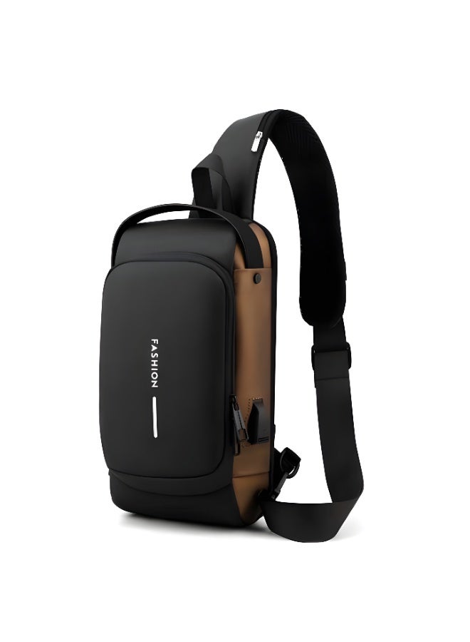 FASHION Shoulder Bag Anti-Theft Waterproof Crossbody Sling Bag with USB Charging Port by FASHION – Man & Woman Chest Backpack for Travel, Work & Outdoor – Black and Brown - Image 2