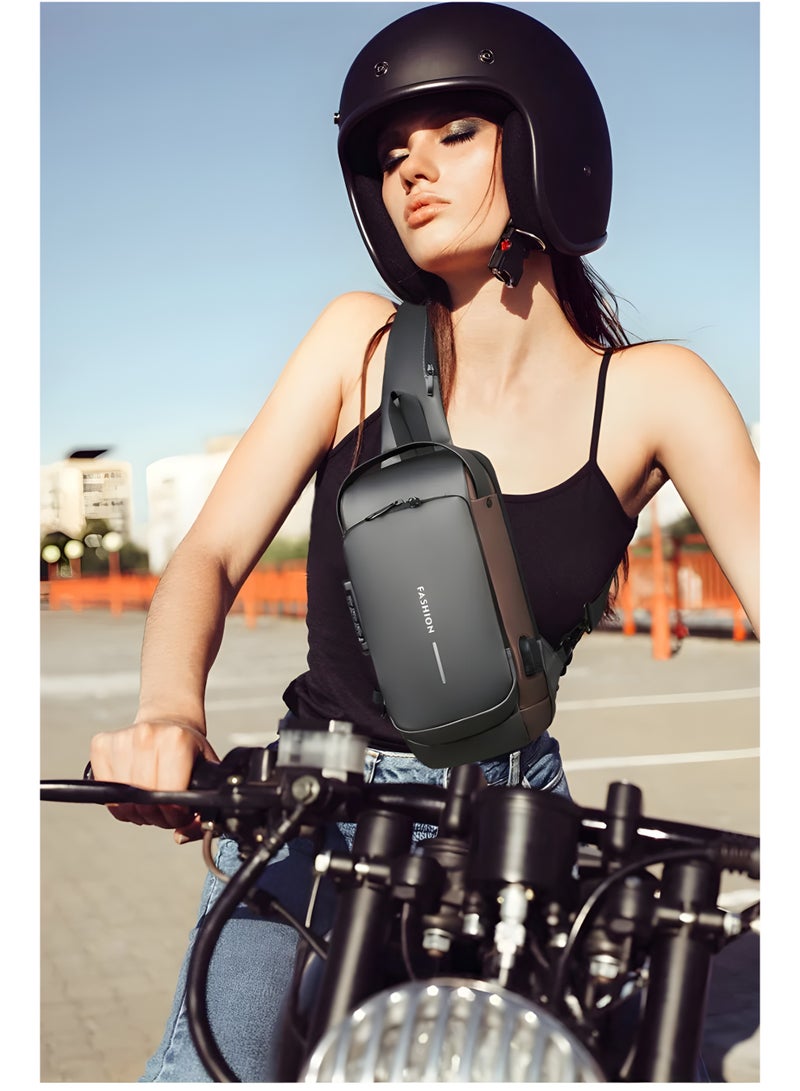 FASHION Shoulder Bag Anti-Theft Waterproof Crossbody Sling Bag with USB Charging Port by FASHION – Man & Woman Chest Backpack for Travel, Work & Outdoor – Black and Brown - Image 4