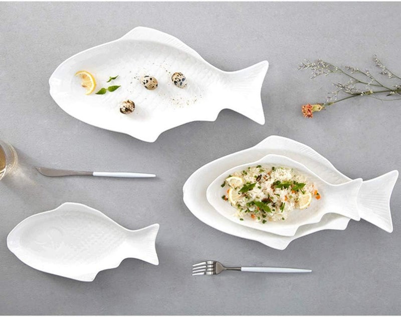 OSALADI Fish Shaped Plate Salad Bowl Dessert Bowl Seasoning Serving Bowls Appetizer Bowls Mixing Bowls for Home Restaurant Buffet White - Image 2