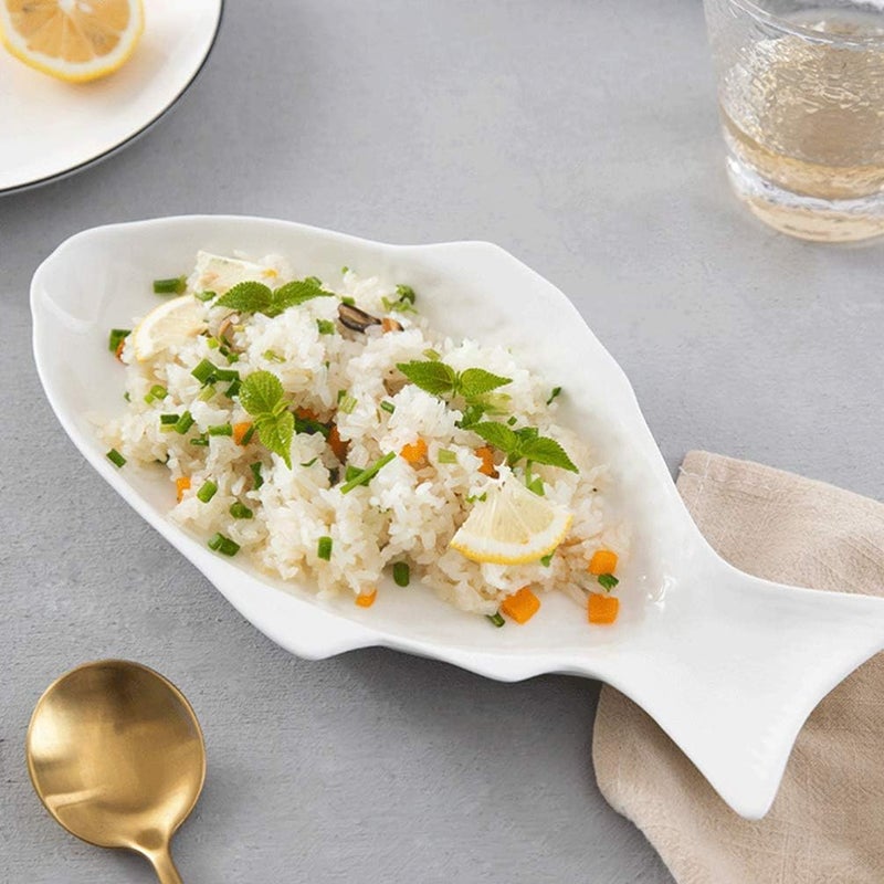 OSALADI Fish Shaped Plate Salad Bowl Dessert Bowl Seasoning Serving Bowls Appetizer Bowls Mixing Bowls for Home Restaurant Buffet White - Image 3