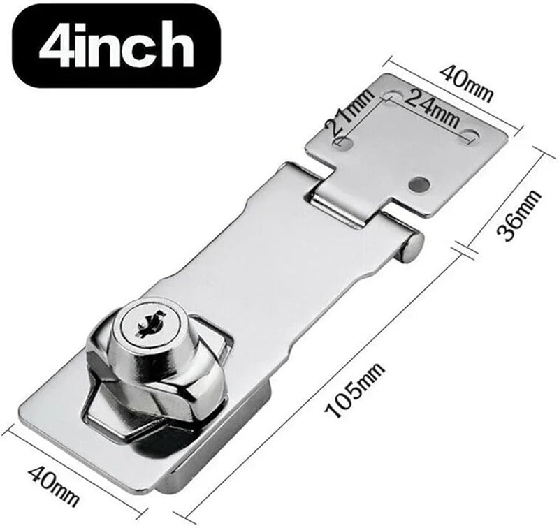 Heavy Duty 4 Inch Hasp Latch With Padlock And Keys For Cupboard Shed Garage Door Security - Image 3