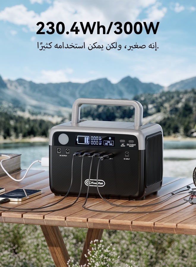 FlashFish Solar Generator 300W/231Wh 72000mAh UPS Portable Power Station with LiFePO4 Battery Fast charging with Led Light 220V Compitable For Outdoor Camping home Emergency Power - Image 2