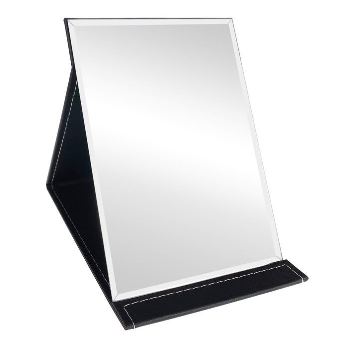 PORTABLE FOLDING MAKEUP MIRROR WITH ADJUSTABLE STAND PU LEATHER VANITY TABLE FOR COSMETICS PERSONAL BEAUTY XLARGE