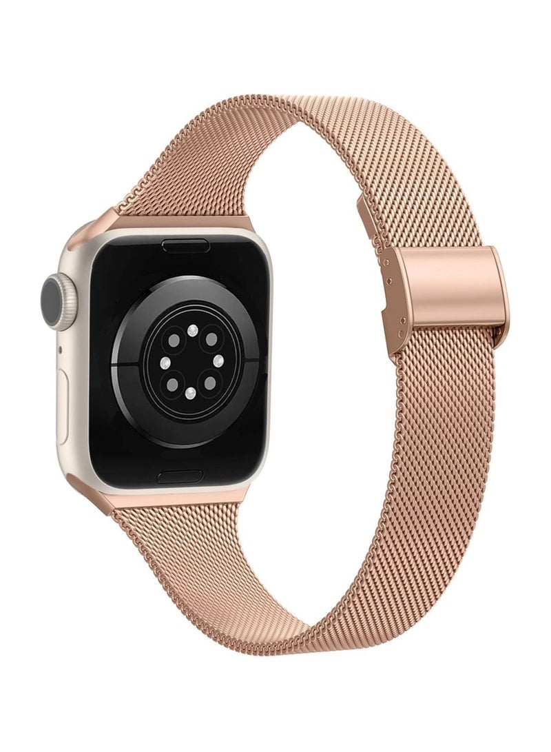 O Ozone Milanese Straps for Apple Watch Series 10 9 8 7 6 5 4 SE, 38/40/41/42mm, Stainless Steel Metal Narrow Slim Thin Replacement Strap for Women -Rose Gold - Image 1