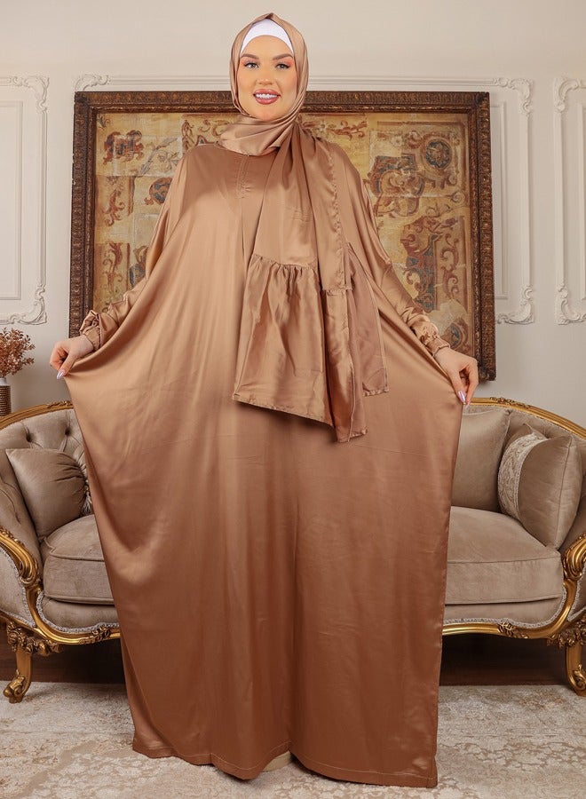 Zmurud Practical plain silky satin prayer dress with headscarf from zmurud fashion  - Image 4