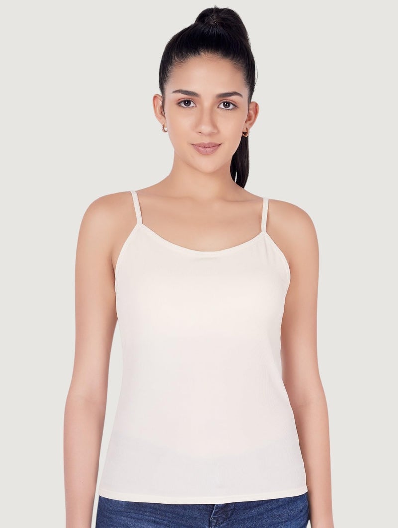 PLUMBURY Women's Basic Camisole Adjustable Strap Tank Top with Built-in Shelf Bra & Moulded Cups | Relaxed Fit | Cream Size XL - Image 2