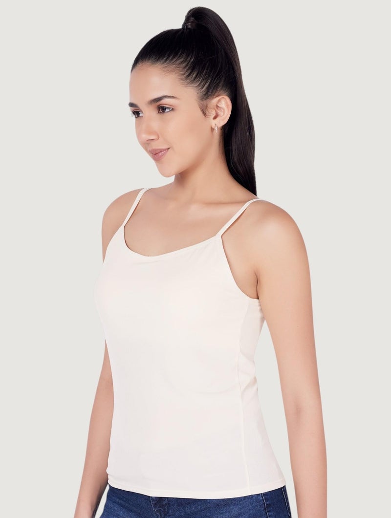 PLUMBURY Women's Basic Camisole Adjustable Strap Tank Top with Built-in Shelf Bra & Moulded Cups | Relaxed Fit | Cream Size XL - Image 4