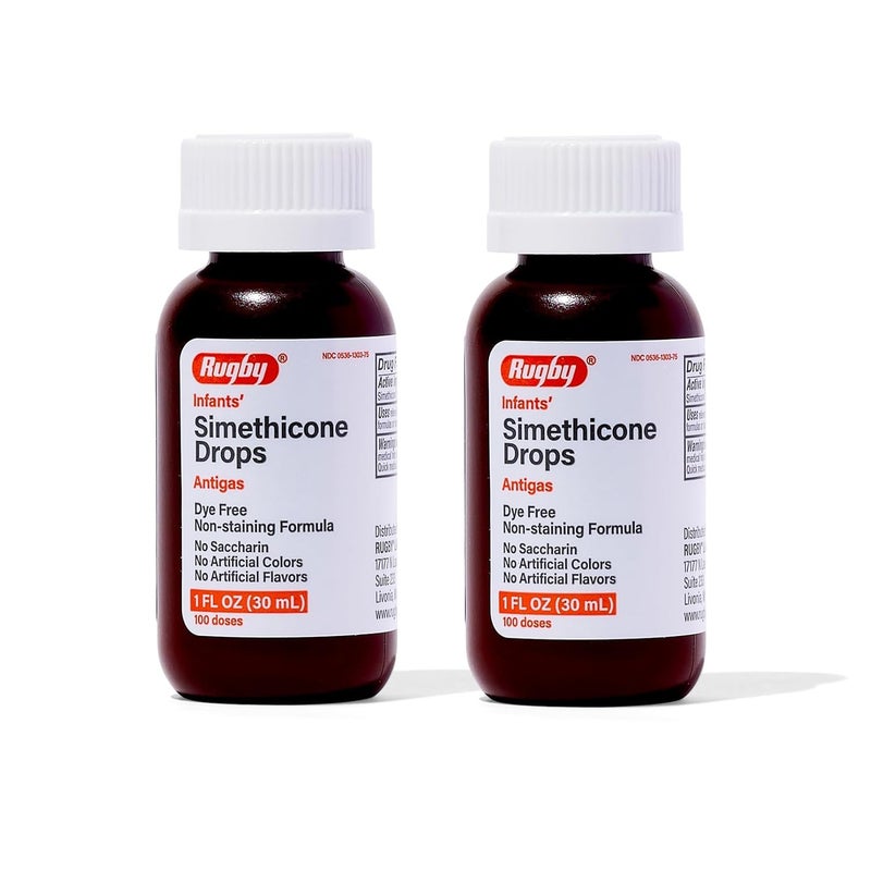 RUGBY LABORATORIES Rugby Infants' Simethicone Drops - Simethicone 20 mg Liquid for Newborns, Babies, Toddlers, and Kids - May Help Reduce Symptoms of Gas - No Artificial Colors, Flavors or Dyes - 1 Fl Oz - (2 Pack) 