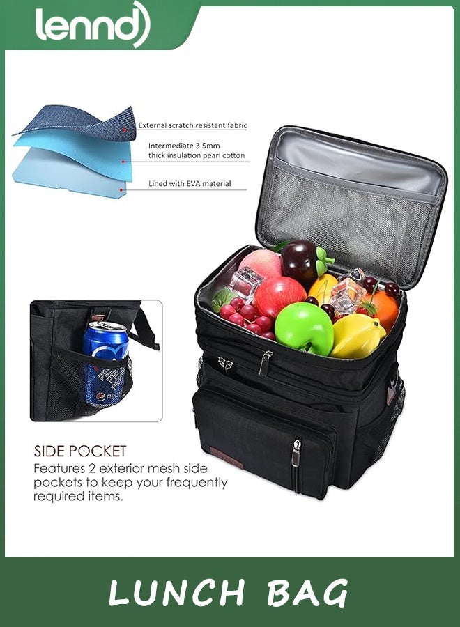 LENND Lunch Bag & Lunch Box for Men Women Double Deck - Leakproof Insulated Soft Large Adult Lunch Cooler Bag for Work (Black,15L) - Image 3